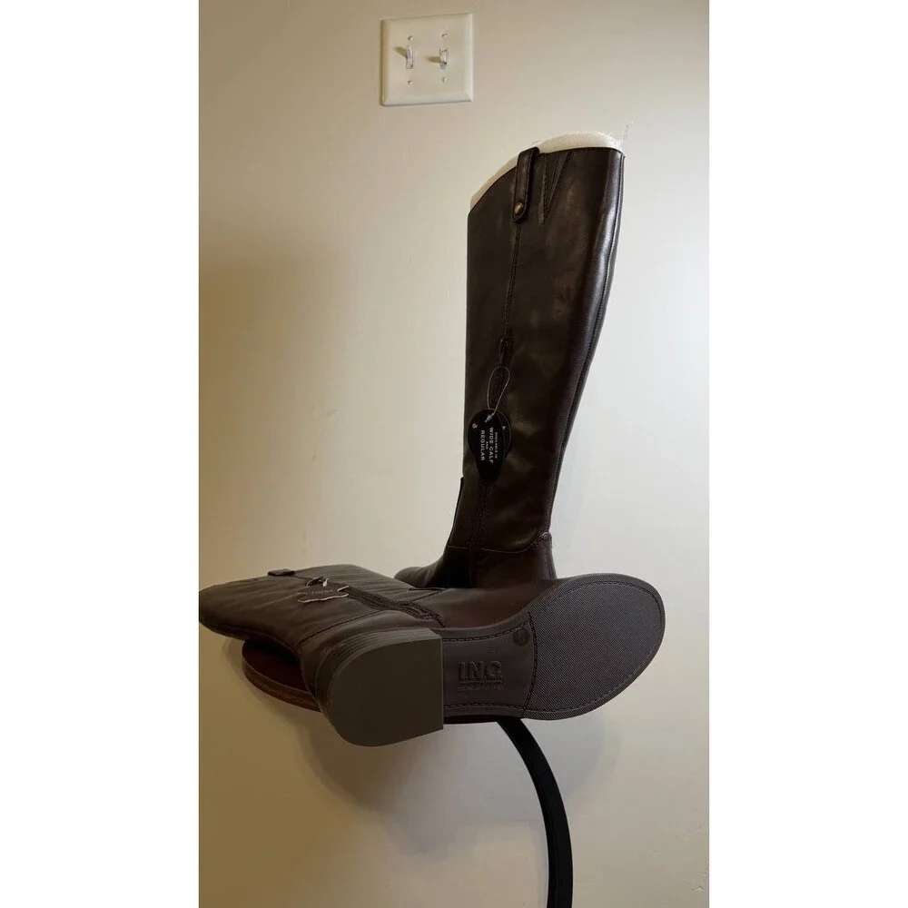 INC Fawne Boots 8M Chocolate Leather Knee‑High Riding Round Toe NIB msrp$189 - Picture 11 of 15